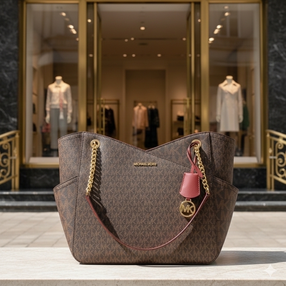MICHAEL KORS LARGE X CHAIN LOGO SHOULDER BAG DARK CHERRY COLOR (NWT) - Picture 4 of 13